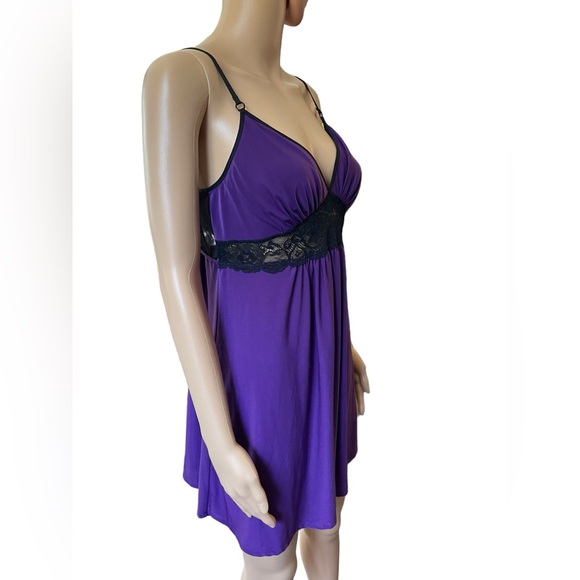 In Bloom Y2K Purple Black Goth Witchy Romantic Lace Lingerie Mini Slip Dress - Picture 4 of 7